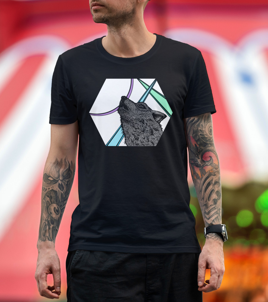Colourful Wolfe Geometric Pastel Hexagon Wolf T-Shirt