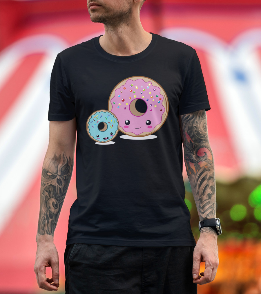 Donut Friends Cute Kawaii Sprinkles Pink Blue T-Shirt