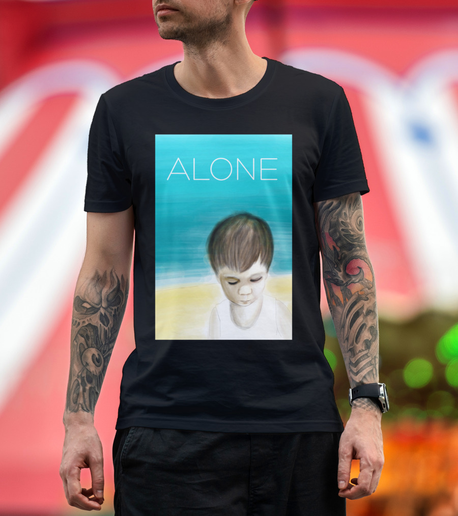 ALONE Child Illustration Beach Scene T-Shirt