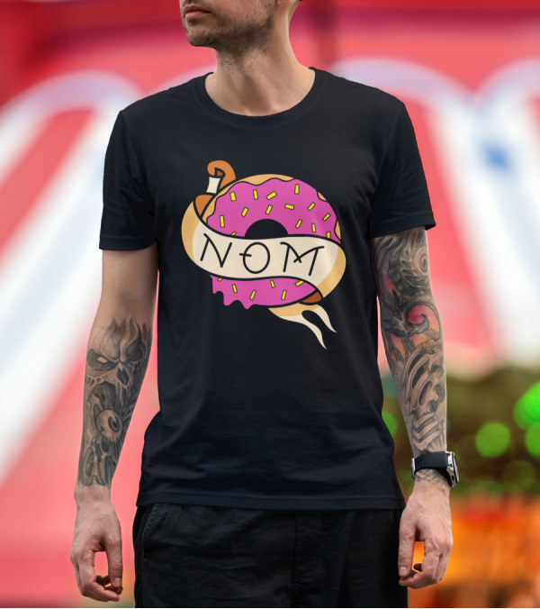 Premium T-Shirt: NOM Donut Old School Tattoo Style Vintage Retro T-Shirt NOM Donut Old School Tattoo Style Vintage Retro T-Shirt
