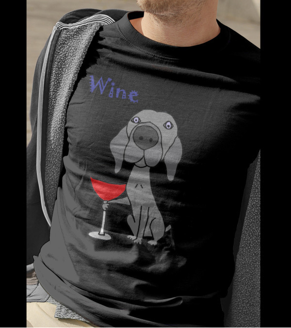 Winemaraner Funny Cool Weimaraner Dog Drinking Red Wine T-Shirt