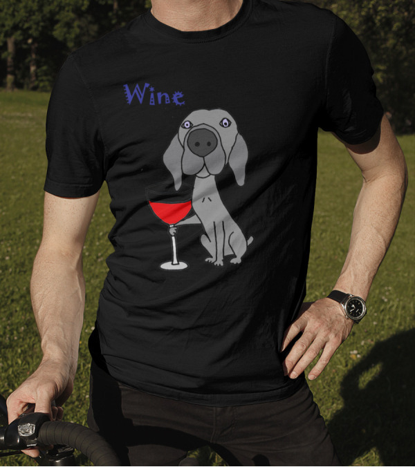 Winemaraner Funny Cool Weimaraner Dog Drinking Red Wine T-Shirt