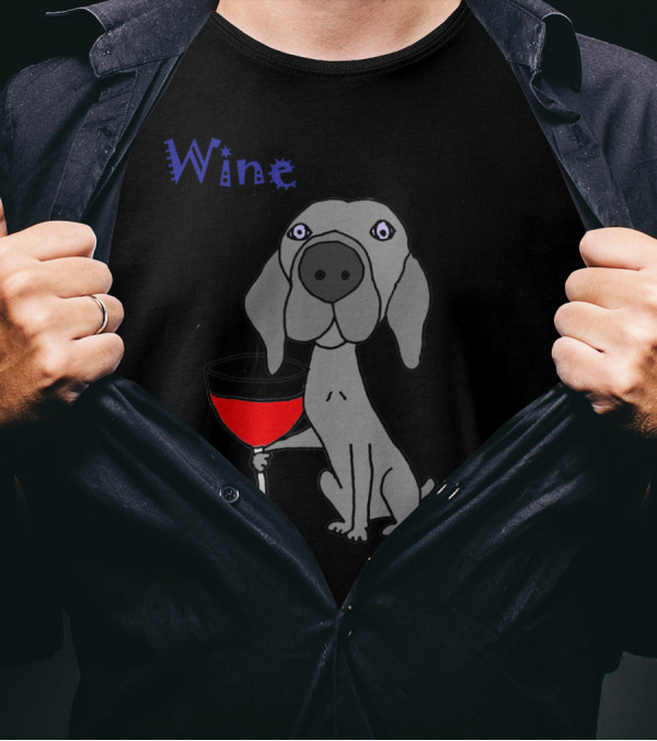Winemaraner Funny Cool Weimaraner Dog Drinking Red Wine T-Shirt