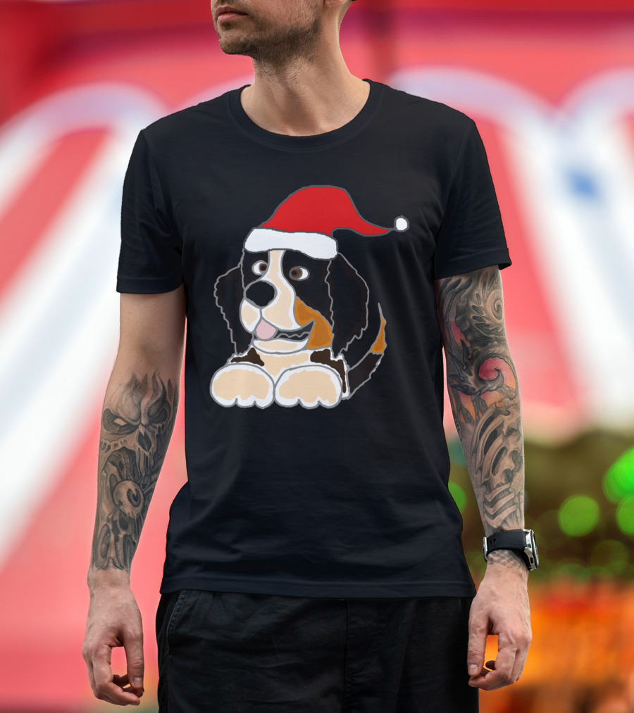 Cute Bernese Mountain Dog in Santa Hat T-Shirt