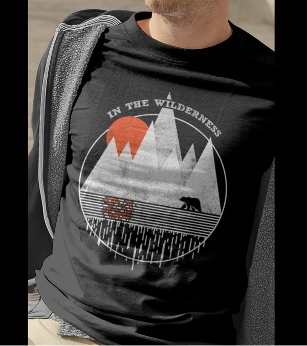 In The Wilderness Bear And Mountain Landscape With Red Sun T-Shirt
