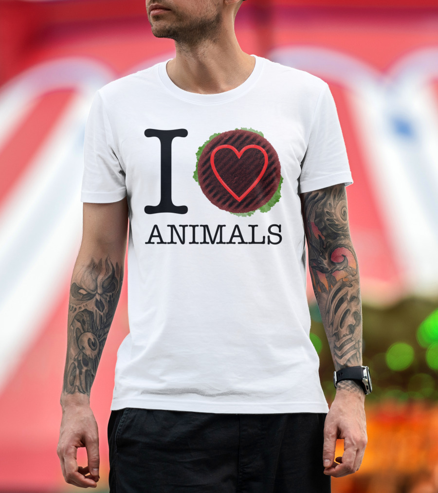 I Love Animals Burger Parody Meat Lover T-Shirt