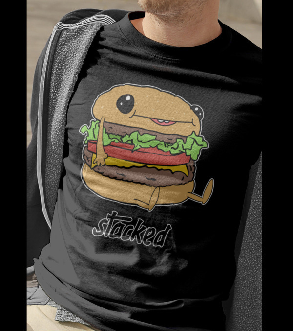 Stacked Kawaii Hamburger Character T-Shirt