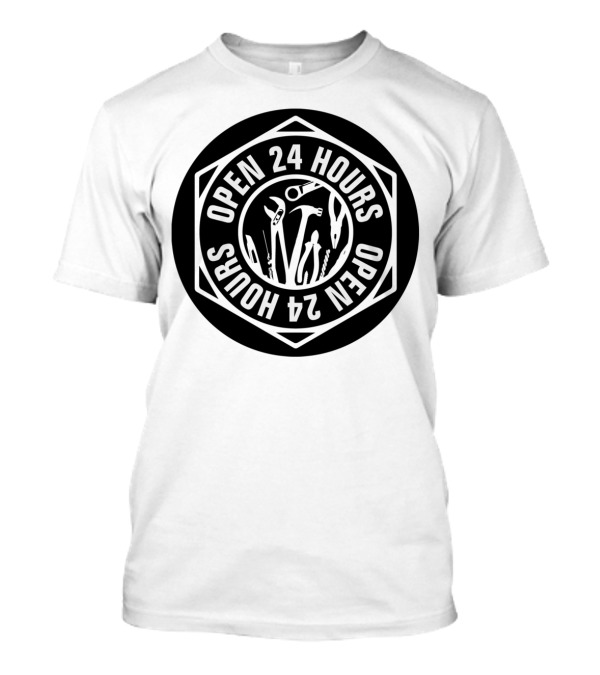 24 Hours Open Mechanic Tools Emblem T-Shirt