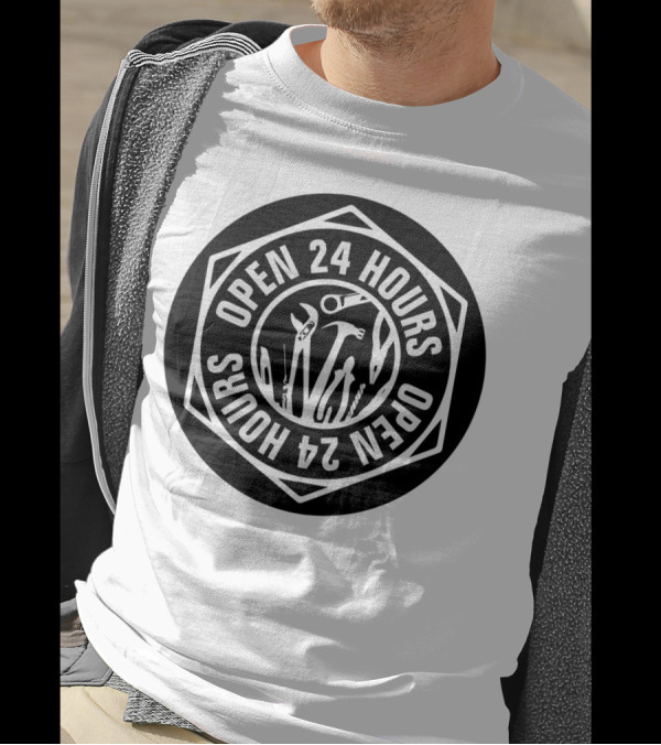 24 Hours Open Mechanic Tools Emblem T-Shirt