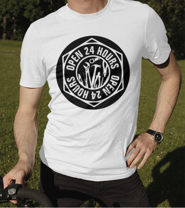 24 Hours Open Mechanic Tools Emblem T-Shirt