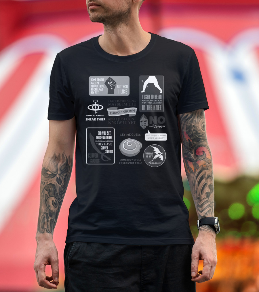 Winterhold To Whiterun Dragonborn Sneak Thief Curved Swords Somebody Stole Sweetroll No Lollygaggin What Is It Dragons T-Shirt
