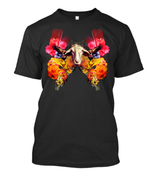 Dopey Sheep Surrounded By Vibrant Flowers And Birds T-Shirt