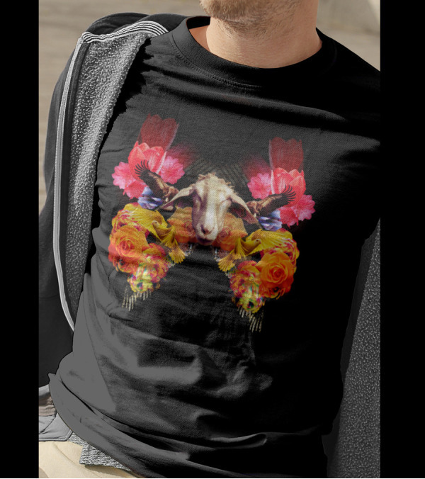 Dopey Sheep Surrounded By Vibrant Flowers And Birds T-Shirt