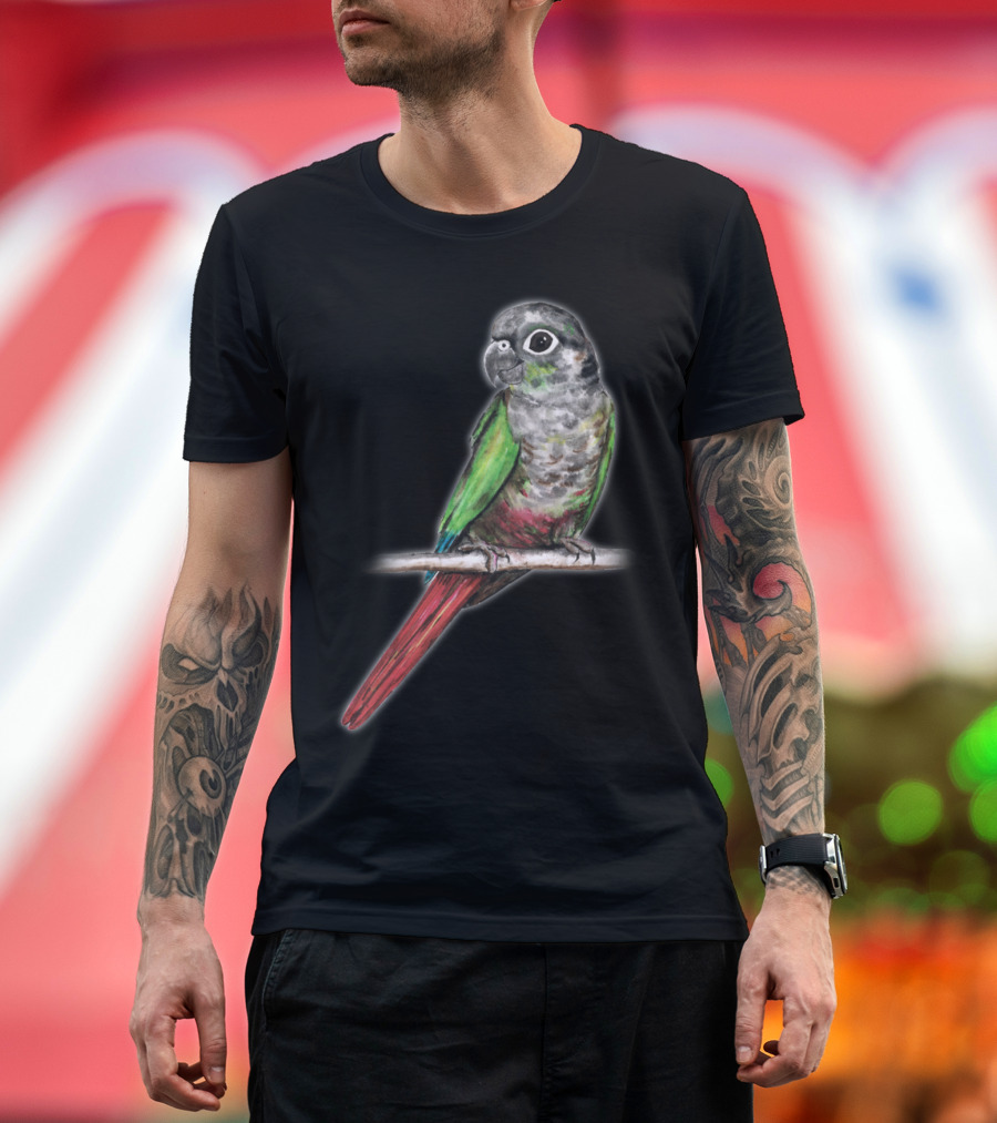 Green Cheeked Conure Parrot Perched with Vivid Plumage T-Shirt