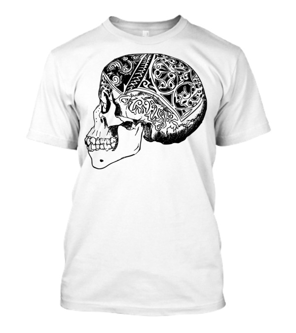 Patterned Skull Profile Tribal Motif T-Shirt