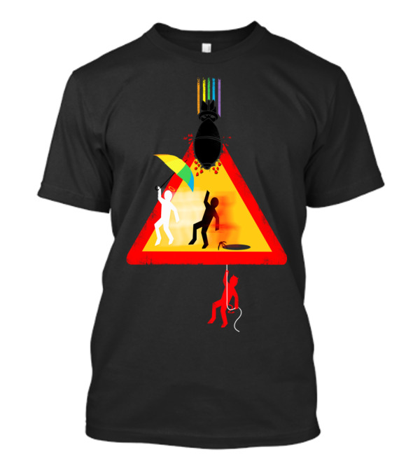 Beware Of Falling Object People Umbrella Bomb Rope Symbol Warning T-Shirt