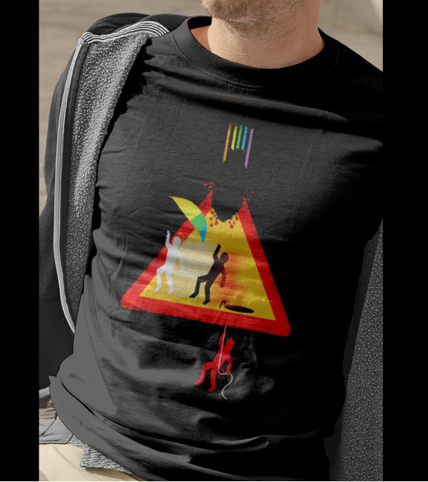 Beware Of Falling Object People Umbrella Bomb Rope Symbol Warning T-Shirt