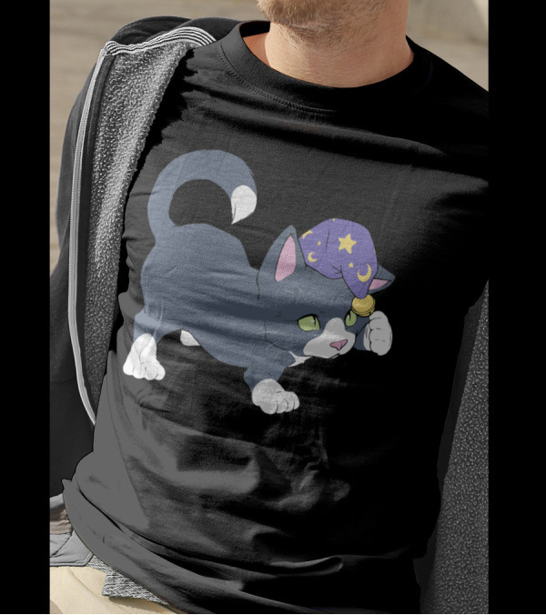 Wizard Kitten With Starry Hat And Wand T-Shirt