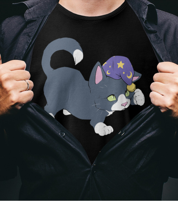Wizard Kitten With Starry Hat And Wand T-Shirt