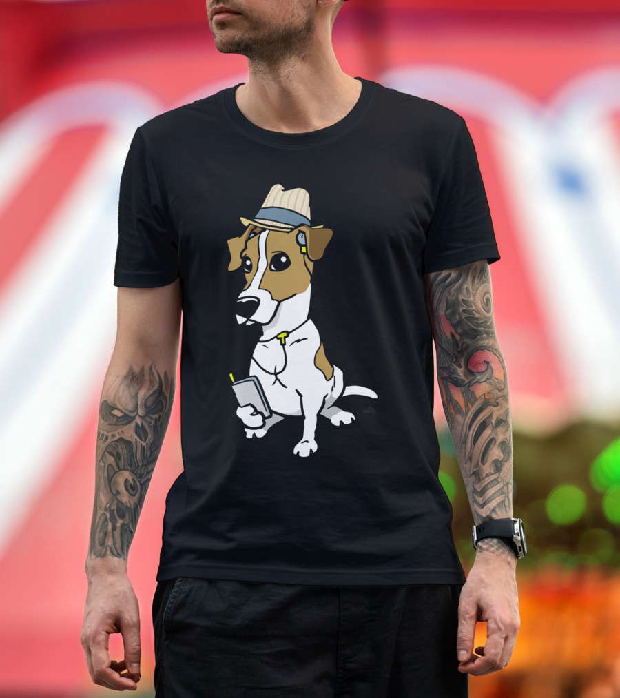 Cartoon Hipster Jack Russell Dog with Hat and Headphones T-Shirt