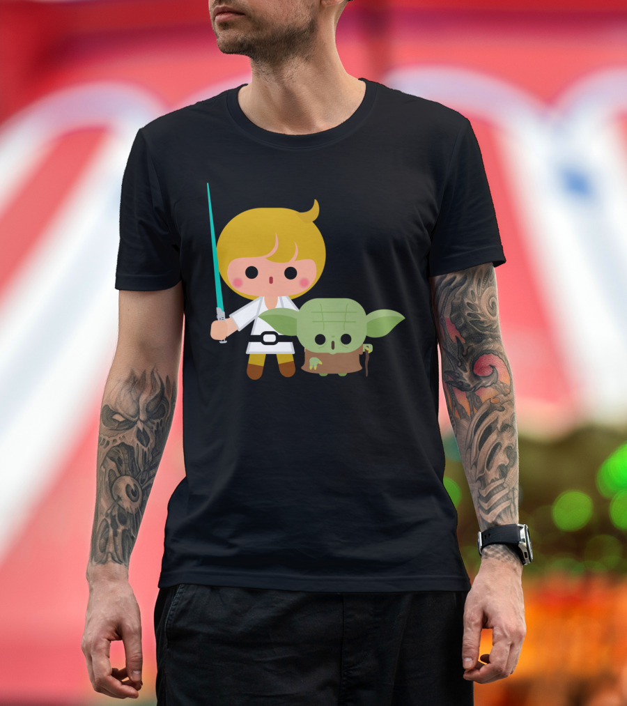 Cartoon Jedi Training Racerba Luke Yoda Lightsaber T-Shirt