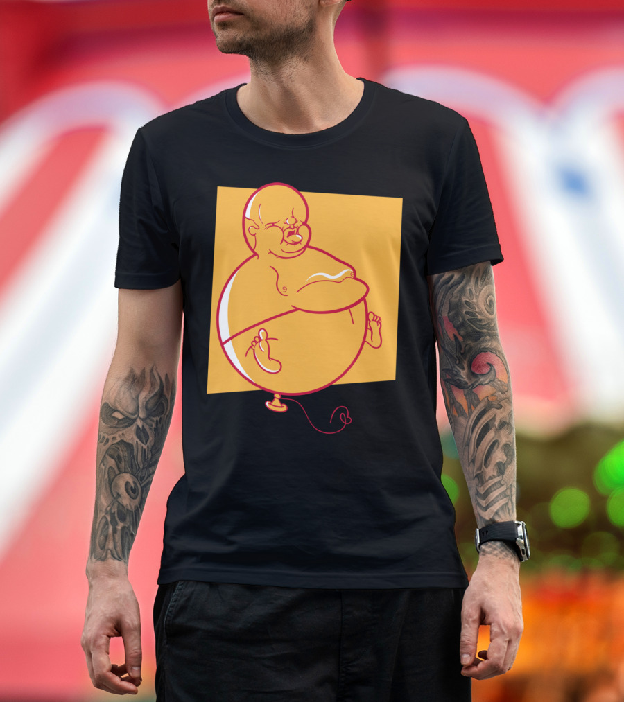 Big Man Balloon Cartoon Character with Yellow Background T-Shirt