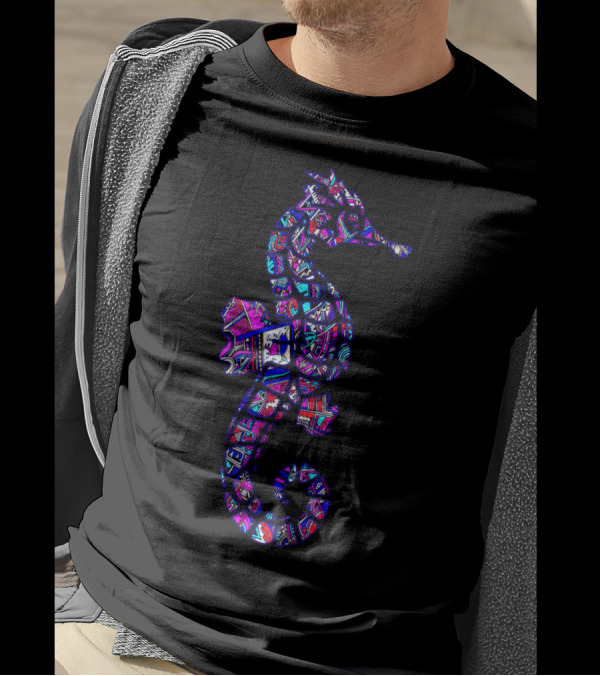 Indie Seahorse Colorful Mosaic T-Shirt