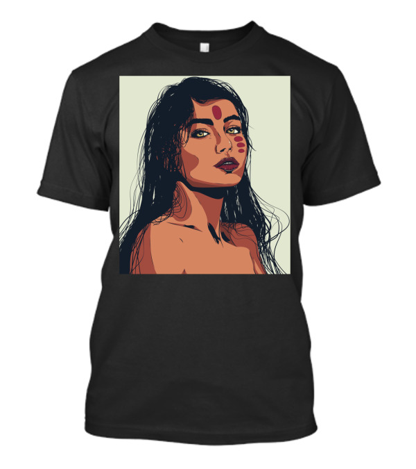 Indienne Pop Art Portrait With Tribal Red Marks T-Shirt