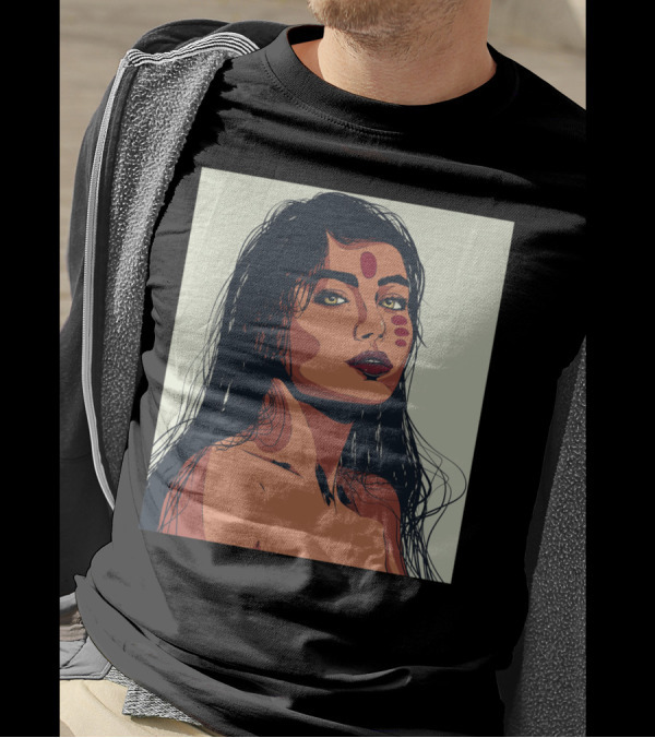 Indienne Pop Art Portrait With Tribal Red Marks T-Shirt