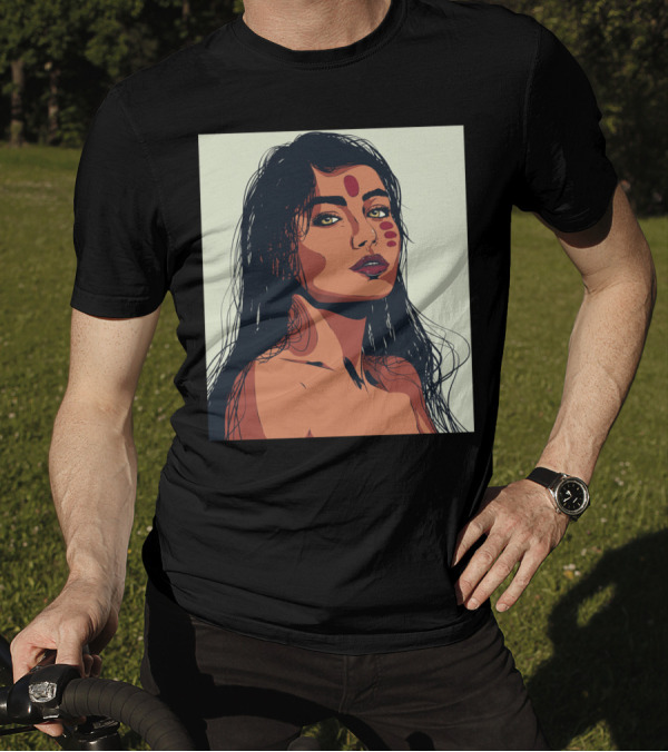 Indienne Pop Art Portrait With Tribal Red Marks T-Shirt