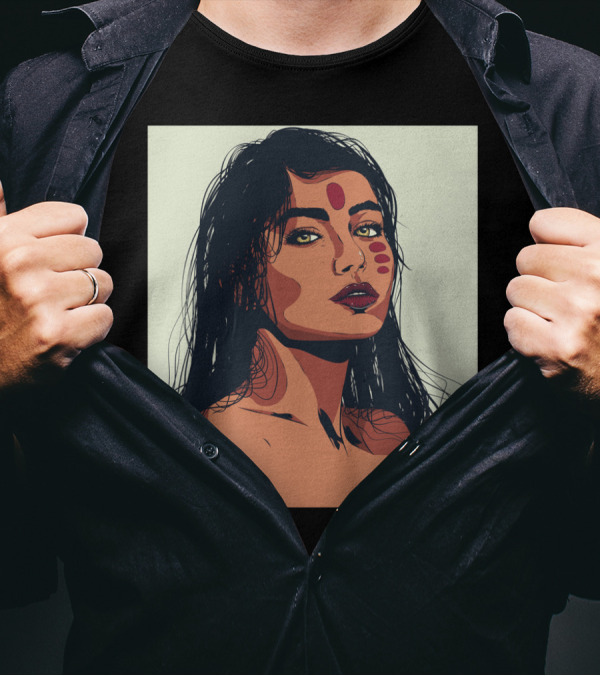 Indienne Pop Art Portrait With Tribal Red Marks T-Shirt