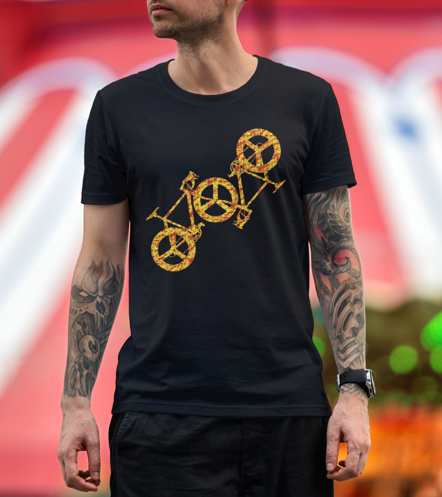 Double Bicycle Peace Symbol in Yellow T-Shirt