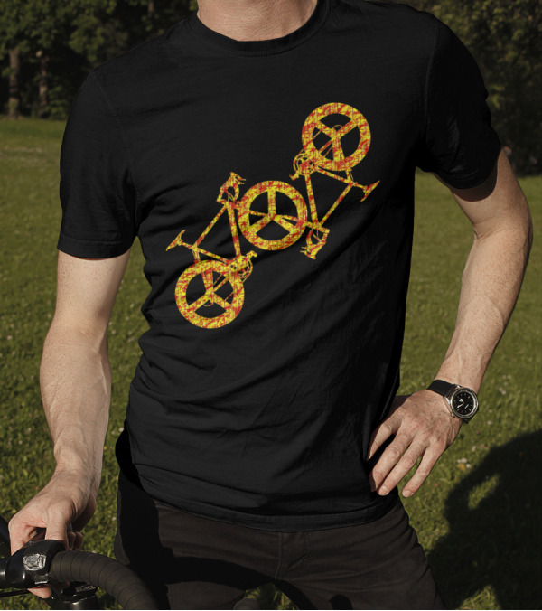 Double Bicycle Peace Symbol In Yellow T-Shirt