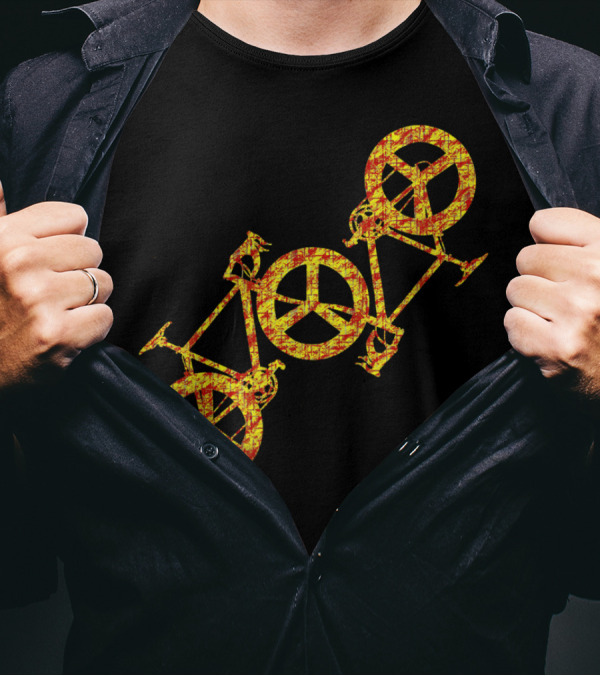 Double Bicycle Peace Symbol In Yellow T-Shirt