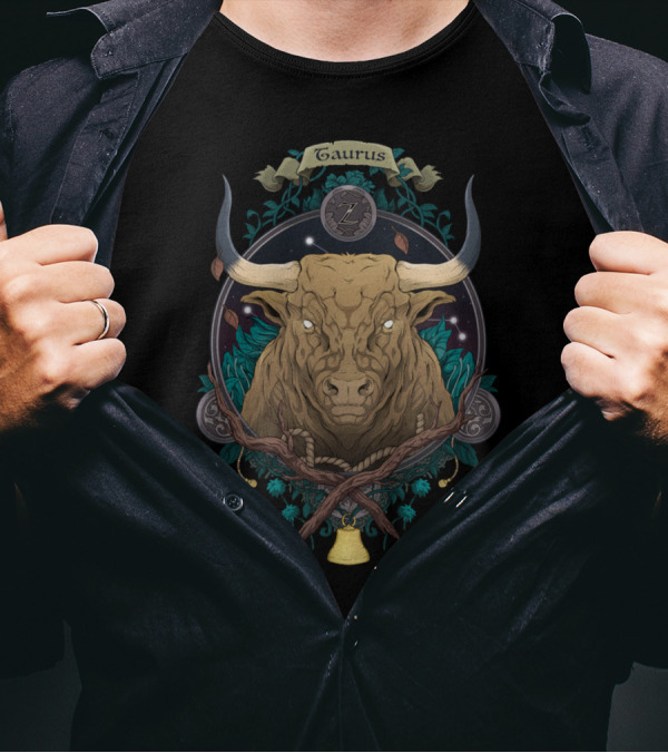 Taurus Zodiac Bull With Cosmic Background And Floral Accents T-Shirt