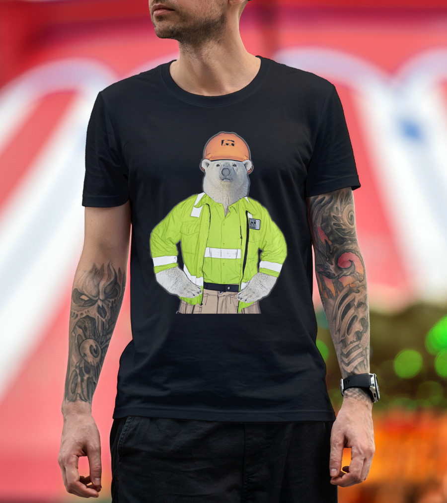Construction Safety Bear in High-Visibility Gear with Hard Hat T-Shirt