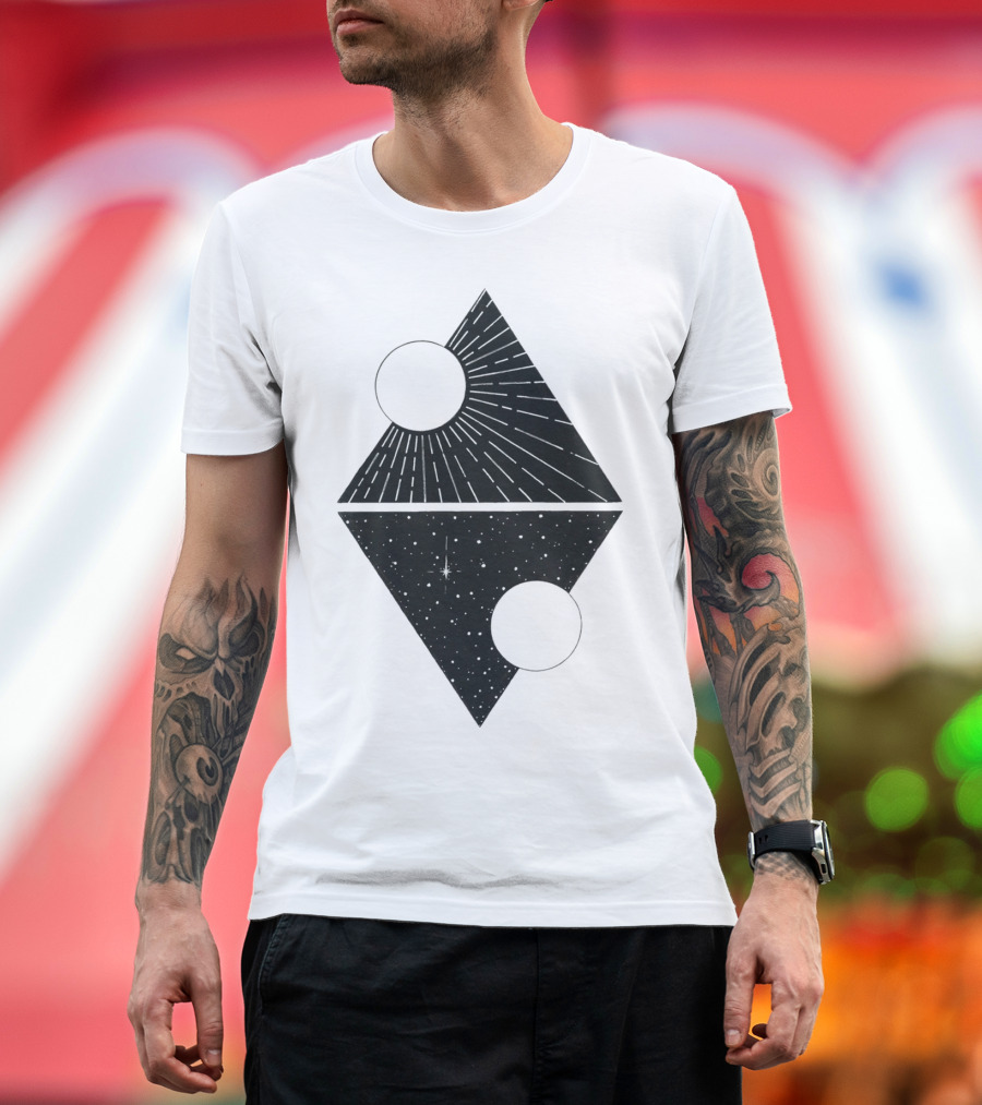 Day And Night Geometric Celestial Contrast T-Shirt
