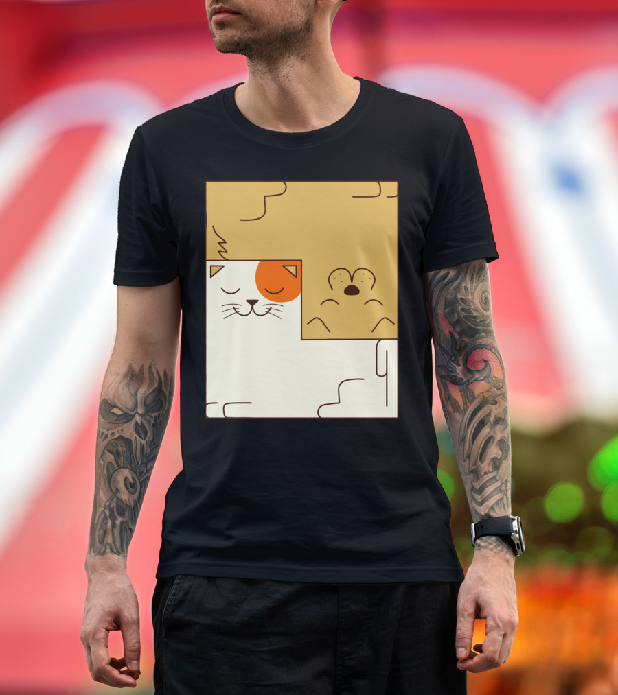 Cat And Dog Minimalist Puzzle Grid T-Shirt
