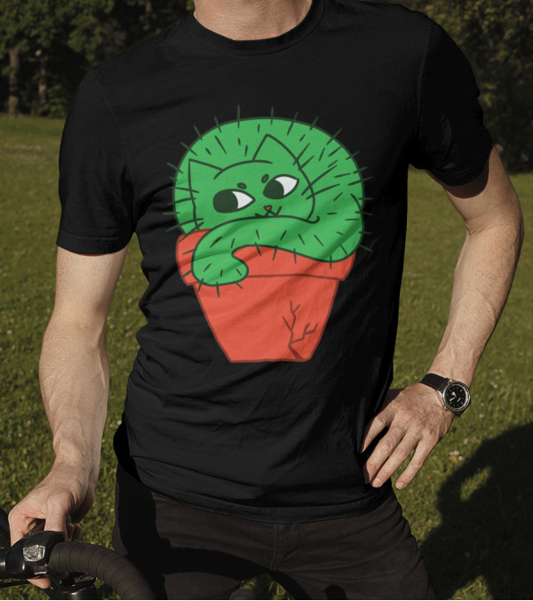 CAT CUS Cactus Cat In Pot T-Shirt