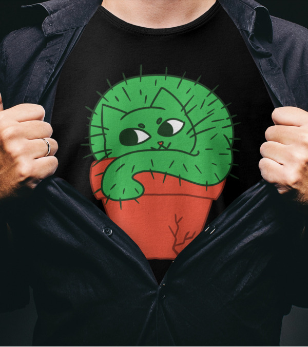 CAT CUS Cactus Cat In Pot T-Shirt