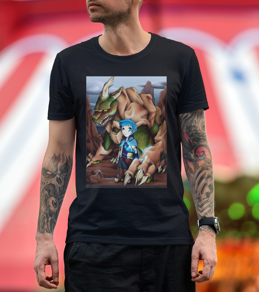 Dragon Companion and Young Hero in Mystical Landscape T-Shirt