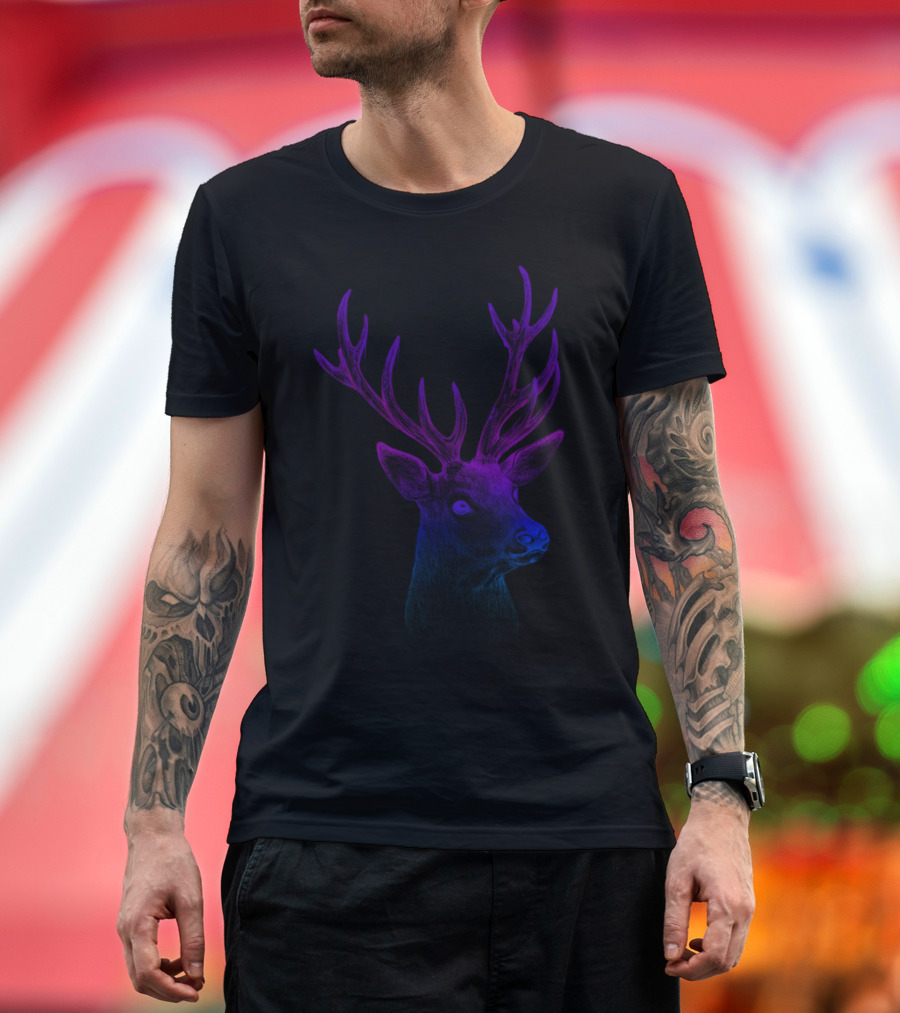 Ink Stab Neon Stag Deer Hunter Aesthetic T-Shirt