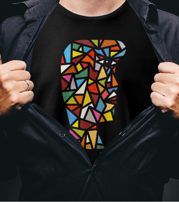 The Man Of Multicolored Race Stained Glass Mosaic Profile T-Shirt