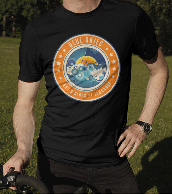 Blue Skies And A Glass Of Lemonade Vintage Circle Cloud Stars Moon Retro T-Shirt