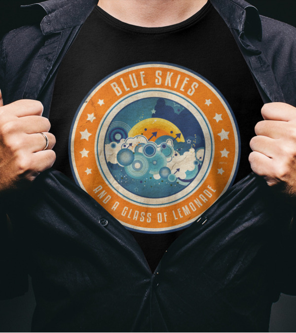 Blue Skies And A Glass Of Lemonade Vintage Circle Cloud Stars Moon Retro T-Shirt