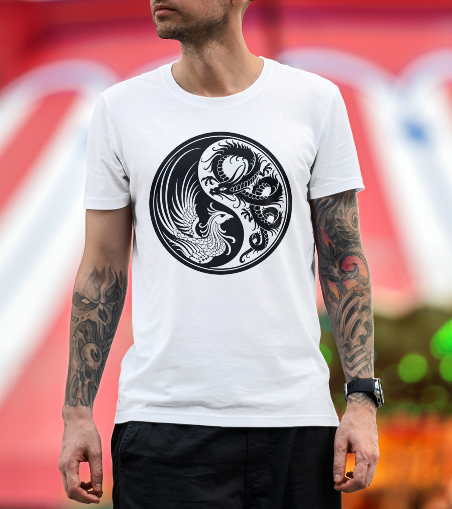 Dragon Phoenix Yin Yang Symbol in T-Shirt