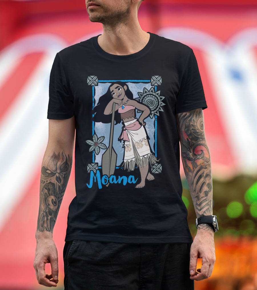 Moana with Paddle and Shell Necklace in Floral Ocean Frame T-Shirt