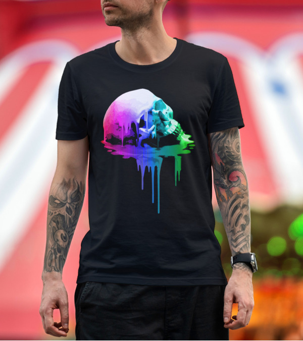Premium T-Shirt: Melting Skull Dripping with Vivid Rainbow Colors T-Shirt Melting Skull Dripping with Vivid Rainbow Colors T-Shirt