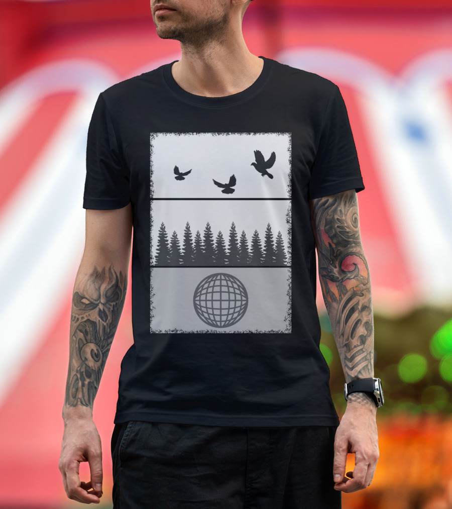 Grey Earth Birds Forest Globe T-Shirt