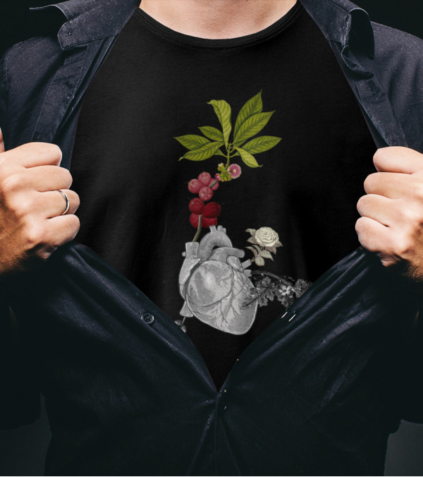 GROWING ROOTS Botanical Heart With Leaves And Flowers T-Shirt
